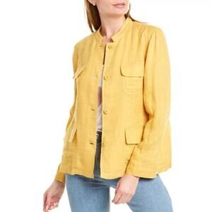 Eileen Fisher Organic Linen Lightweight Shacket in Bright Vibrant Yellow Size XS